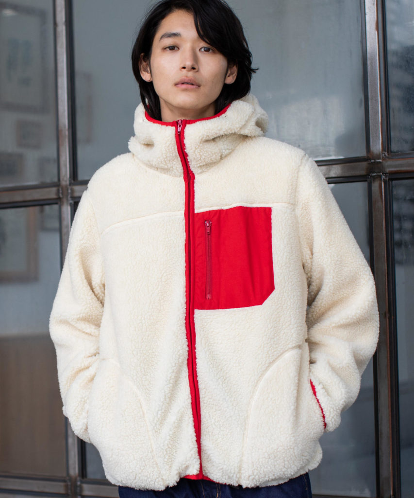 coen 3WAYボアマウンテンパーカーライナー着用